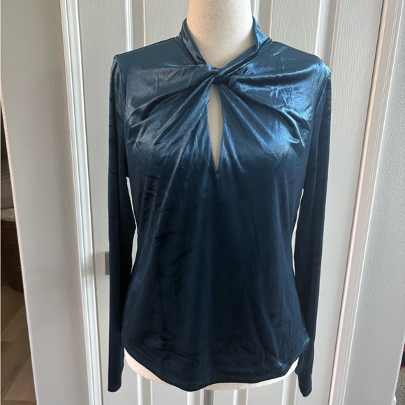 White House Black Market| NWT Forme Twist Neck Velvet Top-River Teal sz XL - Picture 5 of 8